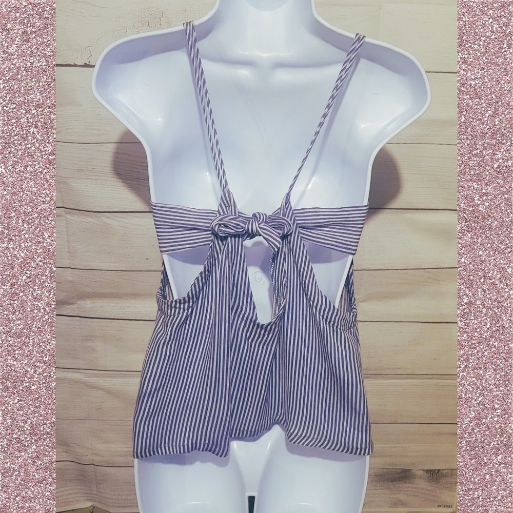 Lulu's Blue White Striped Backless Back Tie Top